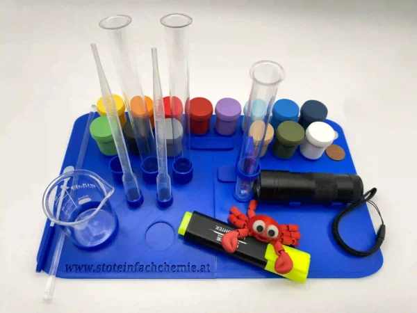 Experimentierset in blau von oben gesehen