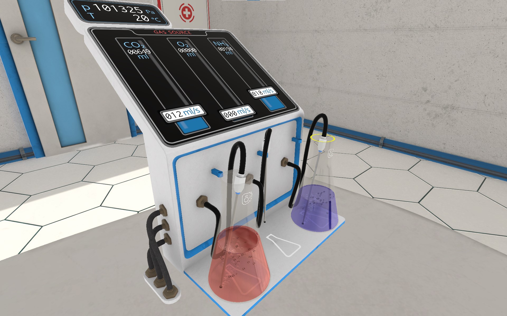 Gasquelle mit CO2, O2, NH3 in VR-Chemielabor