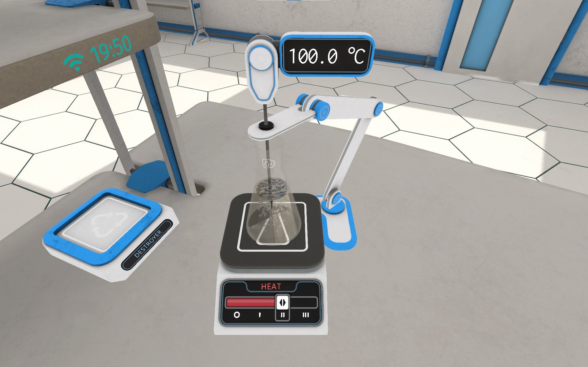Heizplatte mit 100°C Temperaturanzeige im VR-Labor