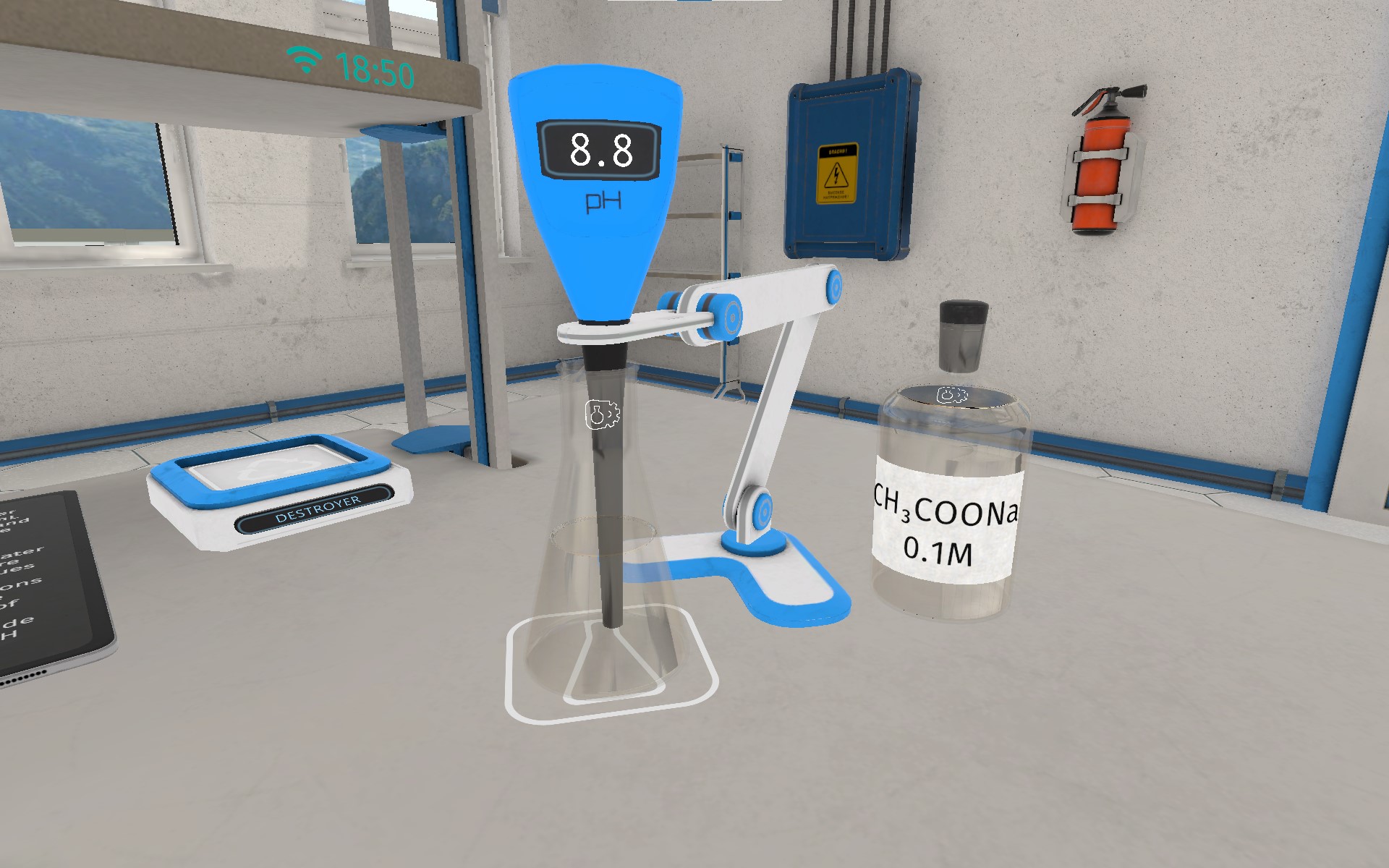 pH-Meter zeigt 8.8 – Natriumacetat-Lösung in VR