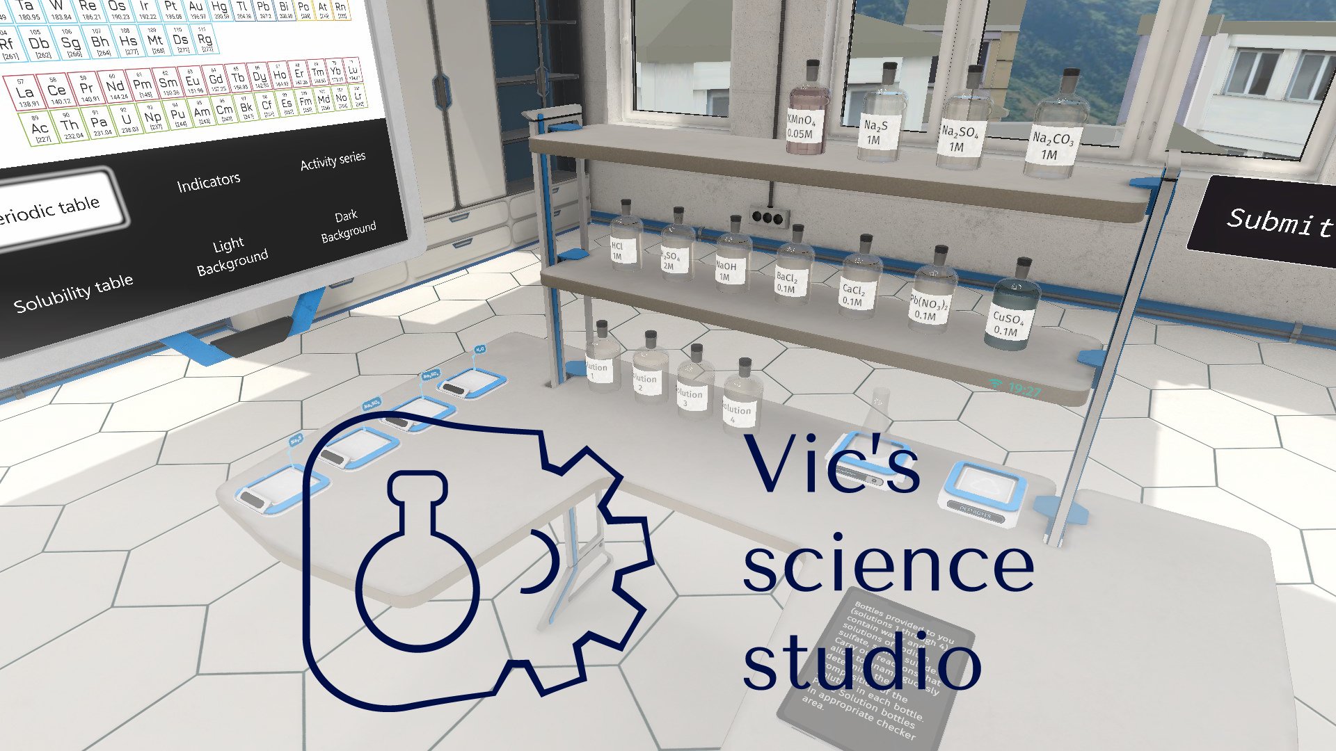 Virtuelles VR-Chemielabor mit Reagenzien und Periodensystem